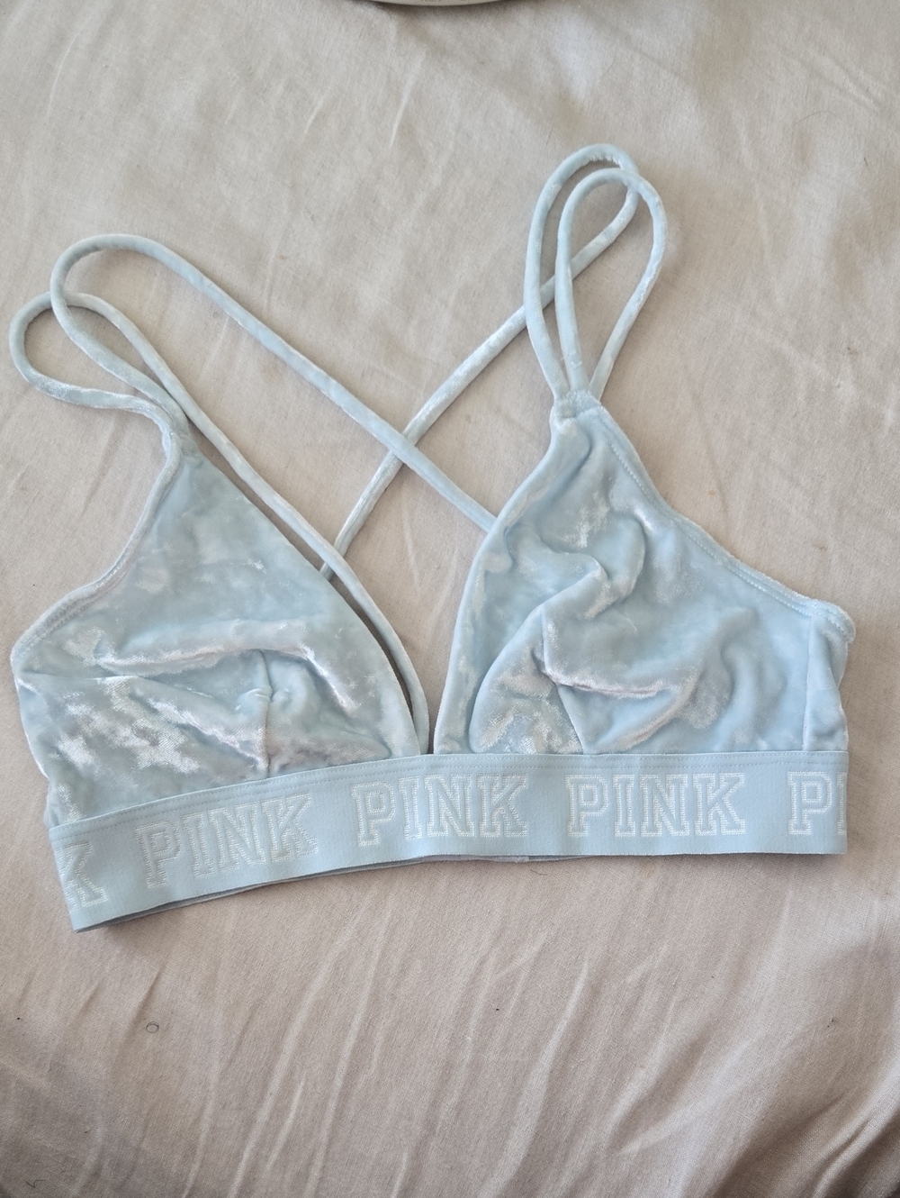PINK Victoria's Secret Light Blue Velvet Unlined Bralette Size S